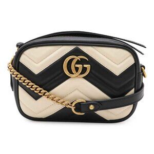 GUCCI Black Leather GG Marmont Shoulder Bag